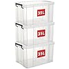 Cetomo 35L x 3 opbergdozen met wielen, plastic opbergbakken met deksels, vergrendelende gespen, kliksluiting, stapelbaar, nestbaar, organizer voor thuiskantoorkleding, transparant, 35L-3 Pack