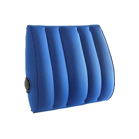 KIPETTO Inflatable Travel Pillow Lumbar Support Cushion with Storage Bag, Compressible, Compact, Comfortable, Use for Car or Office Chair, Blue Cover