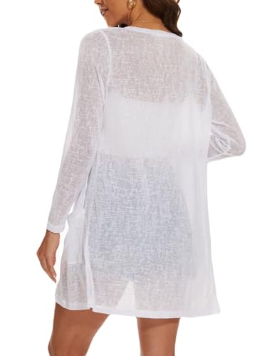 Image of Spicy Sandia Women's Lightweight Sheer Cardigans with Pockets Kimono Cover Up for Summer