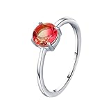 BCughia Anillo de oro de 9/14 quilates, alianzas de oro blanco 375 585 con forma redonda, rubí creado en laboratorio, anillo solitario de rubí, anillos de boda para mujer, tallas 47-62, Oro blanco 375