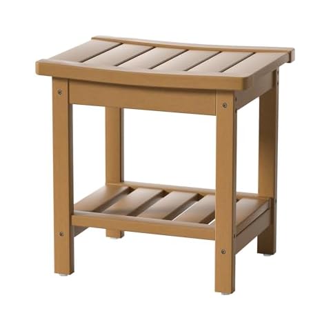 Zoopolyn HDPE Shower Bench Seat Waterproof Poly Shower Stool Chair for Inside Shower with Storage Shelf for Bathroom Indoor Outdoor Use Teak Cover