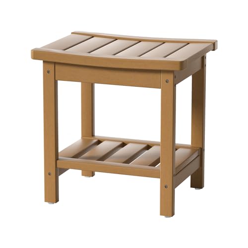 Imagen de Zoopolyn - Asiento de banco de ducha de polietileno de alta densidad para ducha interior, impermeable, con estante de almacenamiento para baño, uso en interiores y exteriores, teca