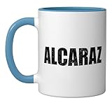 Alcaraz Surname Retro Hispanic Mexican Spanish Family Ceramic Mug, Blue/White