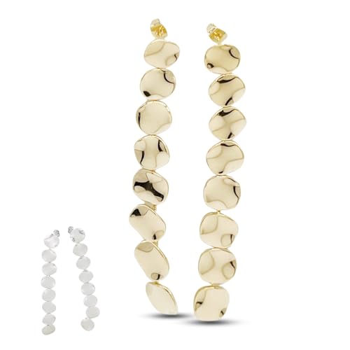 MAJALE Pendientes Largos con Colgantes Dorados con Baño Oro 18K Obsequio San Valentín - Pendientes Grandes Elegantes Estilo Contemporáneo y Minimalista para Fiesta (Oro Brillante 8,5 cm)