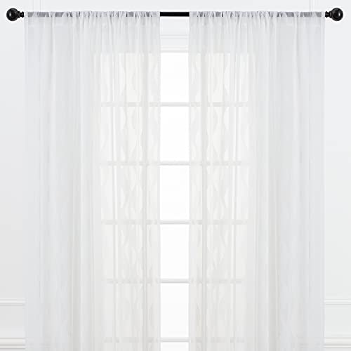 Chanasya Weiße durchsichtige Vorhänge - Wellenstrukturierter Voile-Vorhang für Wohnzimmer, Schlafzimmer, Küche, Fenster, lichtfilternde, 213 cm lang, 2er-Set Cover