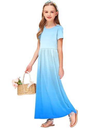 Image of Deerose Girls Maxi Dress Short Sleeve Casual Long Dresses with Pockets 5-14 Years