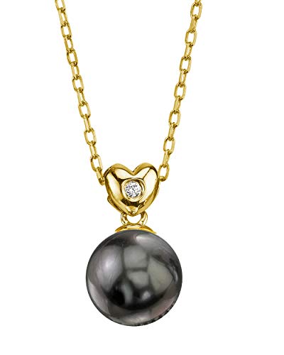 The Pearl Source 14K Gold 10-11mm Black Tahitian South Sea Pearl Diamond Lev Pendant