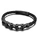 NDYD New Frosted Edelstahl Bike Biker Kettenarmband Herren Fahrrad Motorrad Schwarz Rindsleder,Schwarz,21.5cm