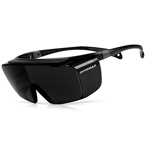 Glove Station Optic Max Safety Glasses Over Eyeglasses - Fits Over Your Prescription - Safety Glasses for Men and Women with Anti-Fog Coating, Wrap-Around Lenses, Adjustable Arms and Side Shields by Glove Station - Used condition - US$13.73