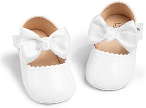 Oamico Infant Baby Girls Mary Jane Flats Non Slip Rubber Sole with Bownot Toddler First Walkers Princess Wedding Dress Shoes