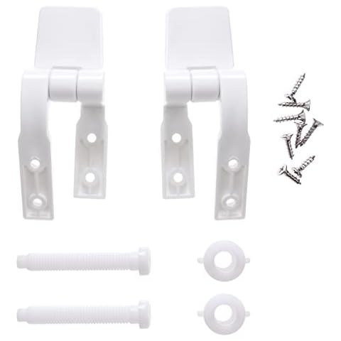 Canomo Universal White Plastic Toilet Seat Hinges Replacement with Bolts Screw and Nuts for Toilet Seats Lids, 1 Pair Cover