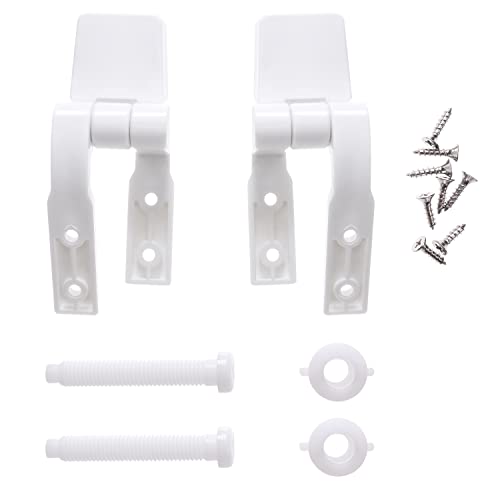 Canomo Universal White Plastic Toilet Seat Hinges Replacement with Bolts Screw and Nuts for Toilet Seats Lids 1 Pair