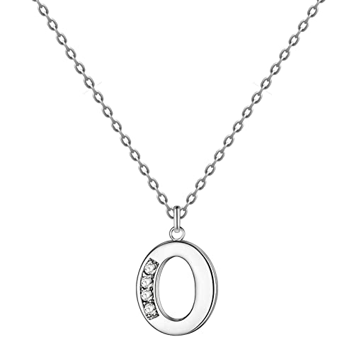cotigo - Collar Letra Inicial Acero inoxidable con Piedra de Circonita Brillantes - Collar Mujer con Colgante de Letra A-Z - Colgante Inicial de Nombre - Regalo para Mujer (O-Plateado)