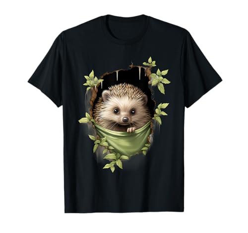 Igel Natur Portrait Motiv Tier Kunst Wald Tierwelt T-Shirt