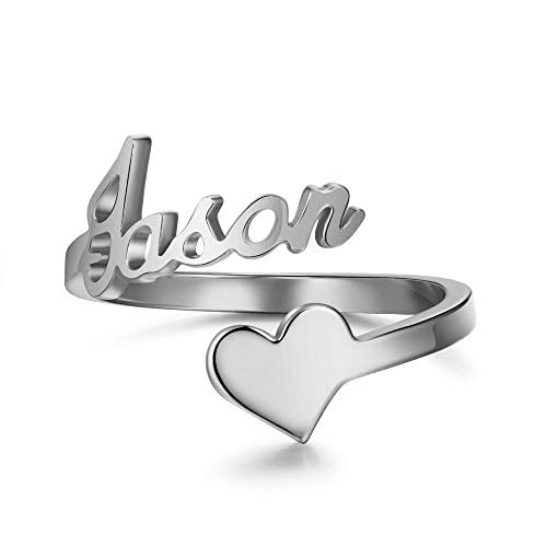 RUIZHEN Personalized Promise Ring Spiral Heart Name Ring Adjustable Open Ring for Her