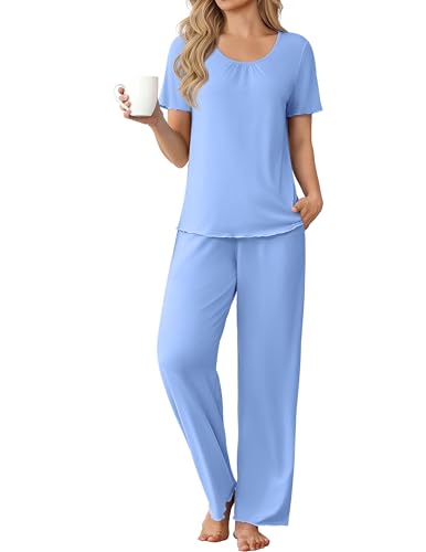 Ekouaer Bamboo Viscose Short-Sleeve Pajama Set