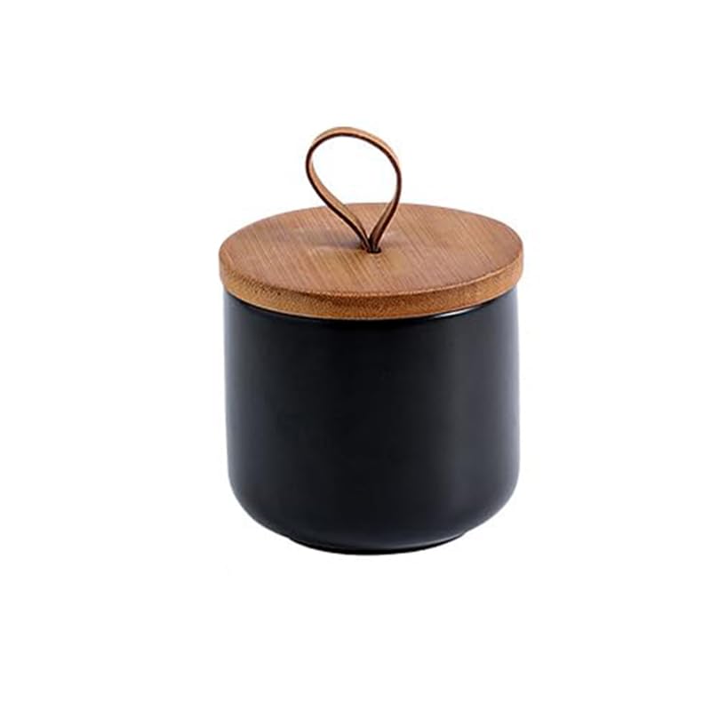 YYW Keramik Vorratsdose mit Bambusdeckel Rustikal-Modern Lebensmittelaufbewahrungsdose Schwarz (Black trumpet)