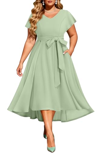 Pinup Fashion Plus Size Sage Green Wedding Guest Formal Spring Easter Dress