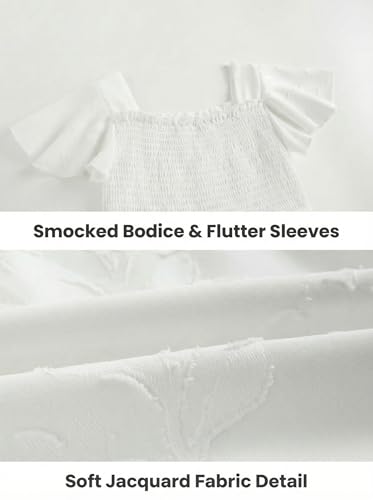 FREELYVE Tween Girls Summer Floral Dress Smocked Ruffle Sleeve Beach Party Boho Flowy Dresses with Pockets,White,14Y — view 5