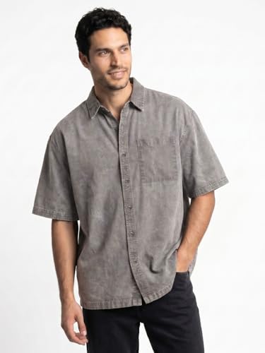 Image of Urbano Fashion Men's Oversized Fit Half Sleeve Washed Casual Denim Shirt