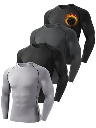 4 Pack Thermal Shirts for Men Long Sleeve Compression Shirts Sim Fit Thermal Underwear Tops for Cold Weather