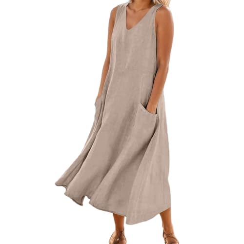 Robe de loisirs d'été fraîche en lin anti-transpiration col rond