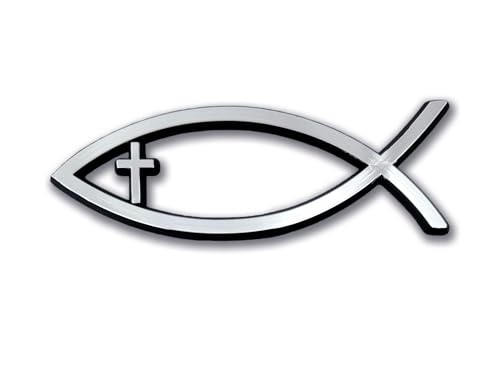 NJECT Christian Fish Cross Plastic Chrome Color Emblem for Cars, Trucks, and All Auto | Universal Fit at 1.4” x 4.0” | Weatherproof