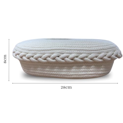 Image of BOBBINY Jute Cotton Tissue Box Holder, Handcrafted Tissue Container for 100 Pulls Natural Tissue Holder for Office Living Bedroom Car Desk Dining Table Home Decor (Off White, Design 2)