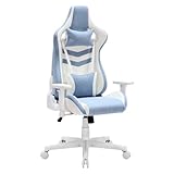 Game & Recreation Room Furniture Ergonomic Pastel Gaming Chair with Reclining Back Up to 150 Degrees (Blue)