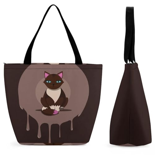 Sac de shopping chat brun grand volume avec bandoulière amovible femme