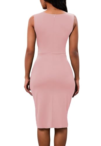 Image of PerZeal Women's Sexy V Neck Sleeveless Bodycon Dress Cocktail Evening Party Wedding Guest Work Faux Wrap Ruched Midi Dresse