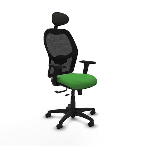 Piqueras y Crespo   Silla Oficina Calidad Precio Alocén con Brazos 2D, Apoyo Lumbar Regulable en Altura y Cabecero Fijo. Equipado con Sincro/Traslack y Espuma de Corte. Negro/Verde