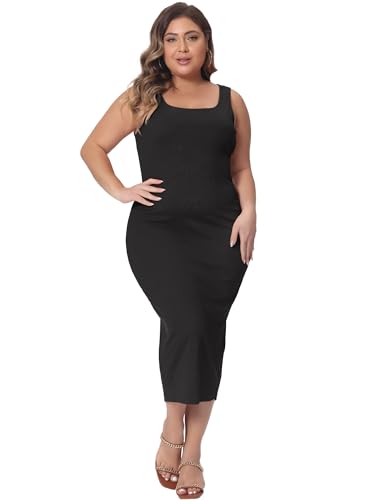 Agnes Orinda Plus Size Dress for Women Summer Sleeveless Square Neck Bodycon Cocktail Sundress Sexy Midi Tank Dress4