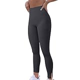 Fashion Ribbed Seamless Leggings for Women Side Split Hem High Waisted Elastic Running Sports Workou