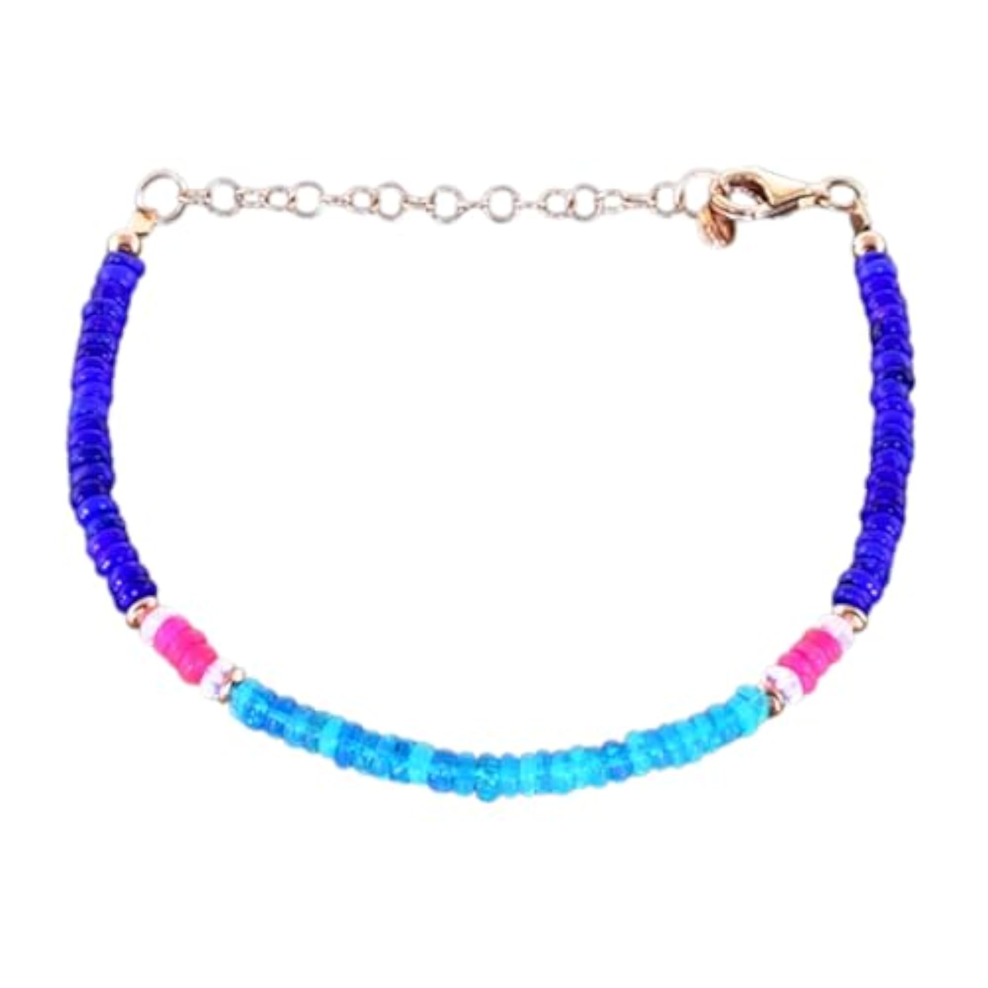 Multi Opal Rondelle Bead Bracelet, Adjustable Silver Plated Clasp