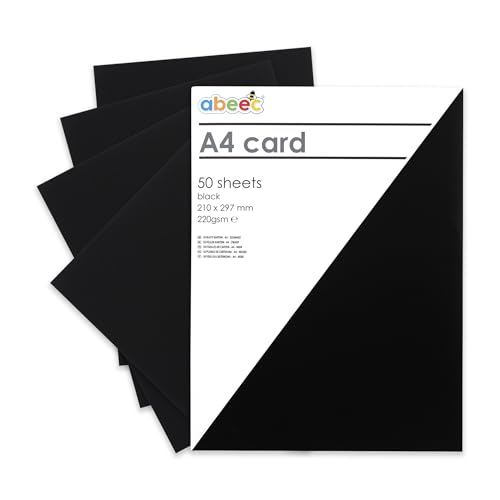abeec Tarjeta negra A4 – 50 hojas | 220 g/m² de grosor para manualidades, álbumes de recortes, invitaciones y proyectos de bricolaje