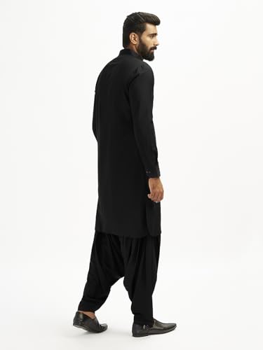 Image of VASTRAMAY Men's Black and White Viscose Pathani Kurta Set, Traditional Pathani Khan Suit Set in Viscose Fabric, and Salwar Patiala Pyjama for Weddings & Festival, Ethnic Outfit | Independence Day