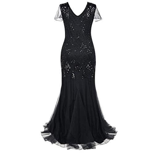 Robe longue vintage des années 1920 col en V pour éviter les tenues de soirée banales
