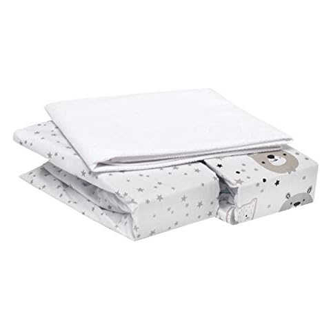 FlyIdeas Spannbettlaken für Beistellbett 90x55 cm, 3 STK - 100% Zertif. Baumwolle 2 Spannbettlaken + 1 Matratzenschoner Wasserdicht für Babybettchen Fabimax Babybay 50x90 / 60x90 / 40x90 / 45x90 Cover