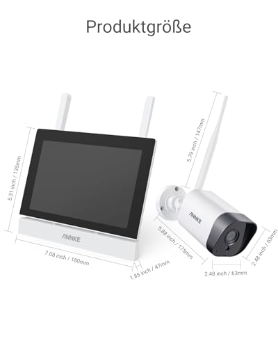 ANNKE Überwachungskamera Set mit Monitor, 5MP 4CH 7 Zoll Touchscreen NVR Bildschrim mit 2pcs 3MP WiFi Kamera, 2-Wege-Audio, Personenerkennung, 30m Nachtsicht, App&Mail Alarm, 64GB SD Karte
