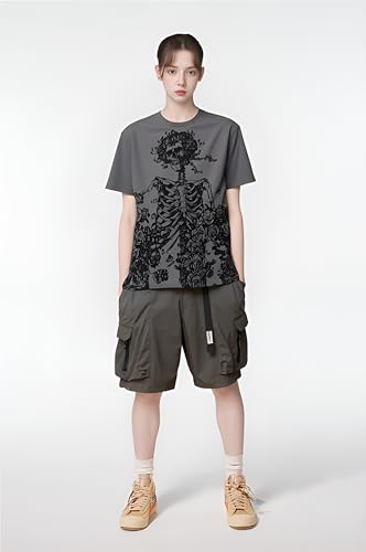 Women Y2K Alt Emo Goth Skeleton Rose Dark Academia Cool Tops, Grunge Men Punk Harajuku Unisex Korean T Shirt Blouse3