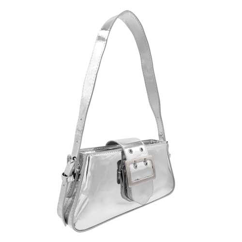 BOLLEY JOSS Small Shoulder Underarm Bag Y2K Shiny Metallic Silver Purse Cute Party Bag3