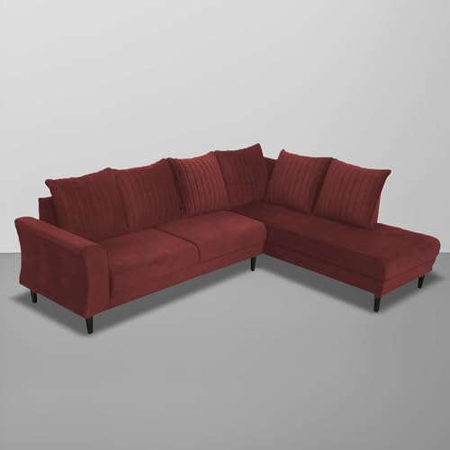 Image of Gratly RHS 4 Seater L Shape Sofa Set for Living Room (Maroon Colour) Premium Fabric Sofa