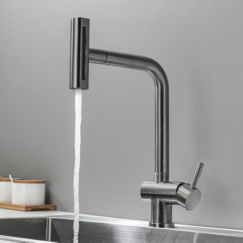 Robinet de cuisine extractible anti-éclaboussures à jet cascade