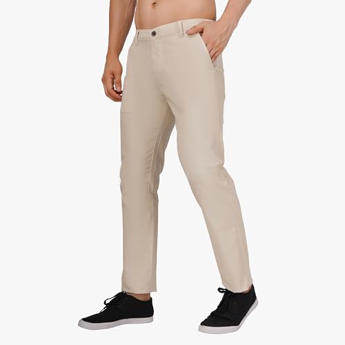 Image of Men's Regular Fit Linen Trousers | Slim Fit Lightweight Casual Pants | Stylish Dress Pants for Office or Travel | Premium Luxury Linen Trouser Pant with Breathable Comfort