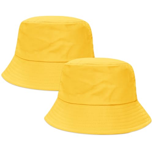 PFFY 2 Packs Bucket Hat for Women Men Cotton Hats Sun Beach Fishing Cap Yellow+Yellow
