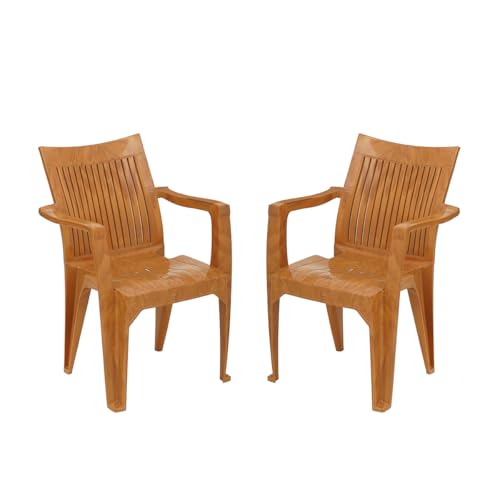 Image of Nilkamal CHR2209 Plastic Mid Back Chair |Set of 2|Stackable Chair|for Home, Dining Room, Bedroom, Kitchen, Living Room, Office, Outdoor, Garden |Pear Wood