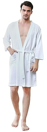 Mens Summer Robes Lightweight Knee Length,Soft Absorbent Mens Bathrobes for Pool/Shower/Loungewear
