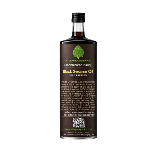 Image of Village-Organica Cold Pressed Black Sesame Oil 750 ml | 100% Pure & Natural Gingelly /Til Oil | Unrefined, Unadulterated | Edible, Hair & Skin Care