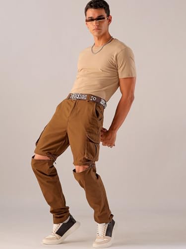Image of The Indian Garage Co Men Relaxed Fit Solid Mid-Rise Cargos